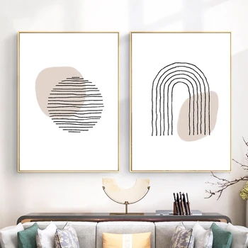 

Rainbow Abstract Painting Circle Geometry Line Modern Minimalist Print Neutral Wall Art Picture Nordic Poster Home Room Decor
