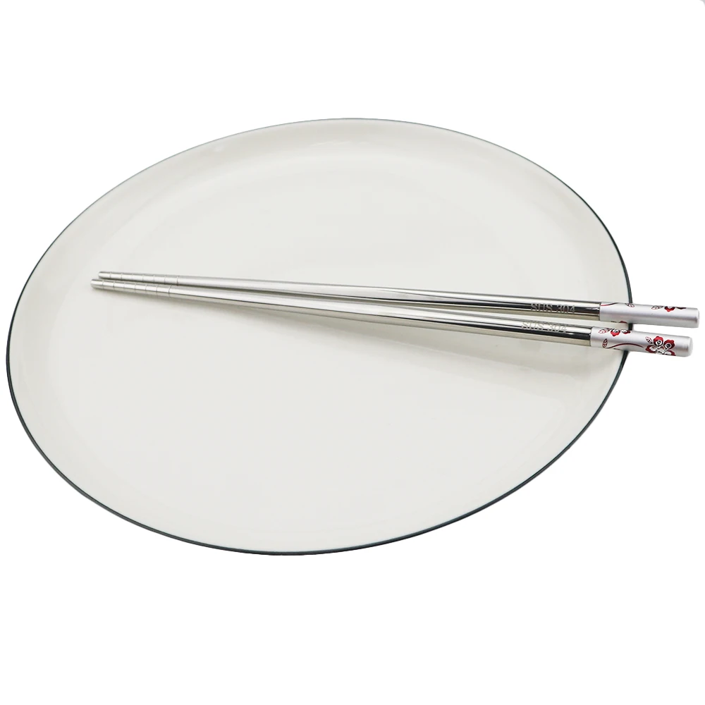 1 пара палочек для еды с нескользящей головкой 23,5 см китайские палочки для еды 304 столовая посуда из нержавеющей стали анти-обжигающая посуда палочки для еды