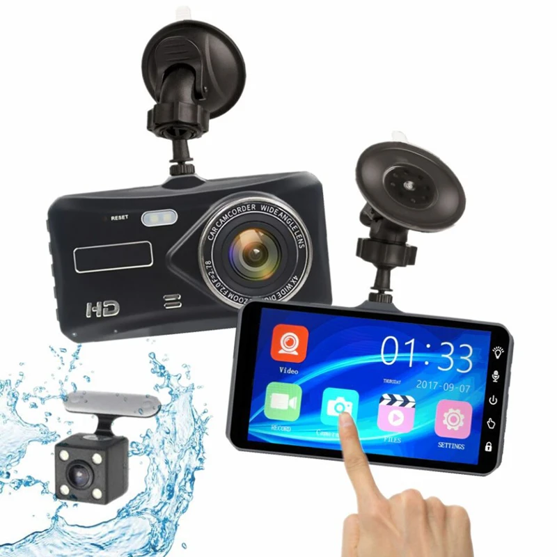 4 дюйма сенсорный диск Регистраторы вождения Dashcam Full Hd 1920x1080 передние и задние