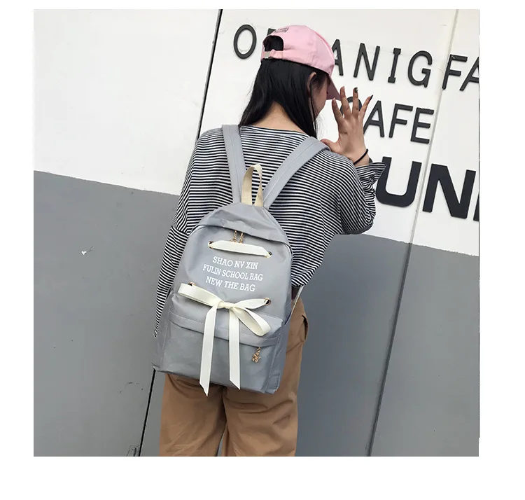 Школьная сумка Для женщин корейско-Стиль Harajuku в студенческом стиле учащихся старших классов крутой тренд рюкзак с бантом Детский жакет из денима для девочки; сердце рюкзак