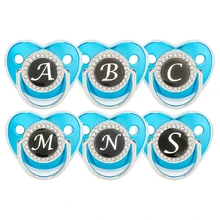 

26 Initial Letters Blue Bling Baby Pacifier BPA Free Silicone Pacifier Newborn Kids Baby Orthodontic Dummy Teat Infant Nipple