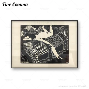 

Vintage Poster Wall Art Print La Paresse Felix Vallotton Laziness Black and White Woman Cat Antique French Art Painting Picture