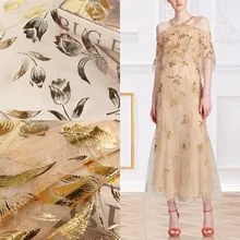 Желтый глиттер золотистая Роза Тюль модная ткань для платья, у двора