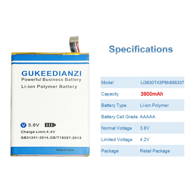 GUKEEDIANZI 3900 мАч Li3830T43P6h856337 телефон батарея для zte G719C N939St Blade S6 Lux Q7/-C Blade X9 мобильный сменный аккумулятор