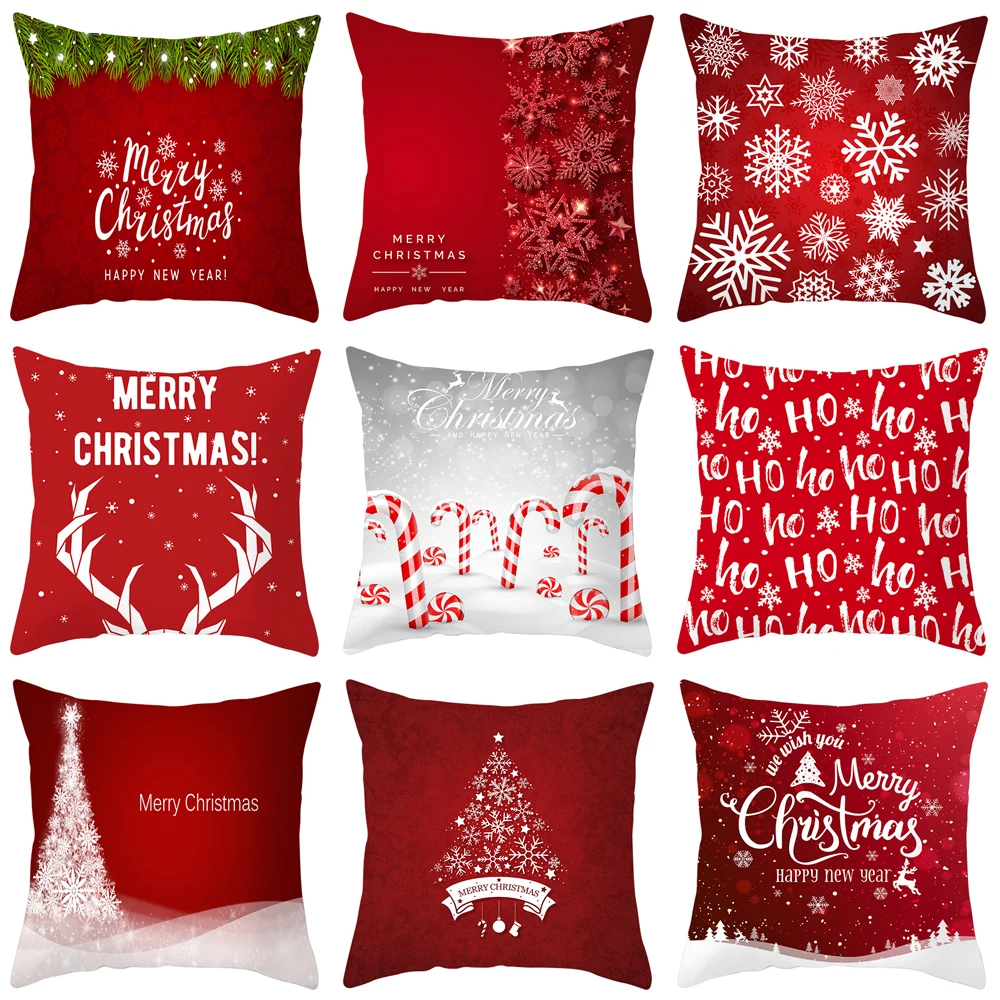 High Quality Xmas Red Pillow Case Merry Christmas Print Cushion Cover
