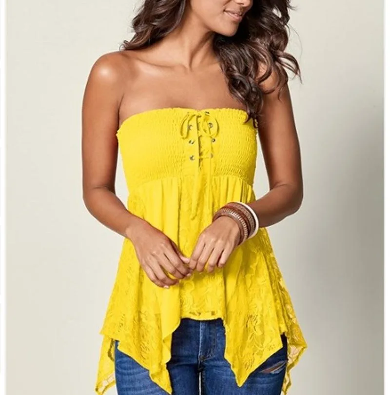 Summer Women Blouses Sexy Lace Strap Befree Boho Loose Vintage Ruffles Casual Cotton Chiffon Pluse Sizes Vest Tank Tops Shirts