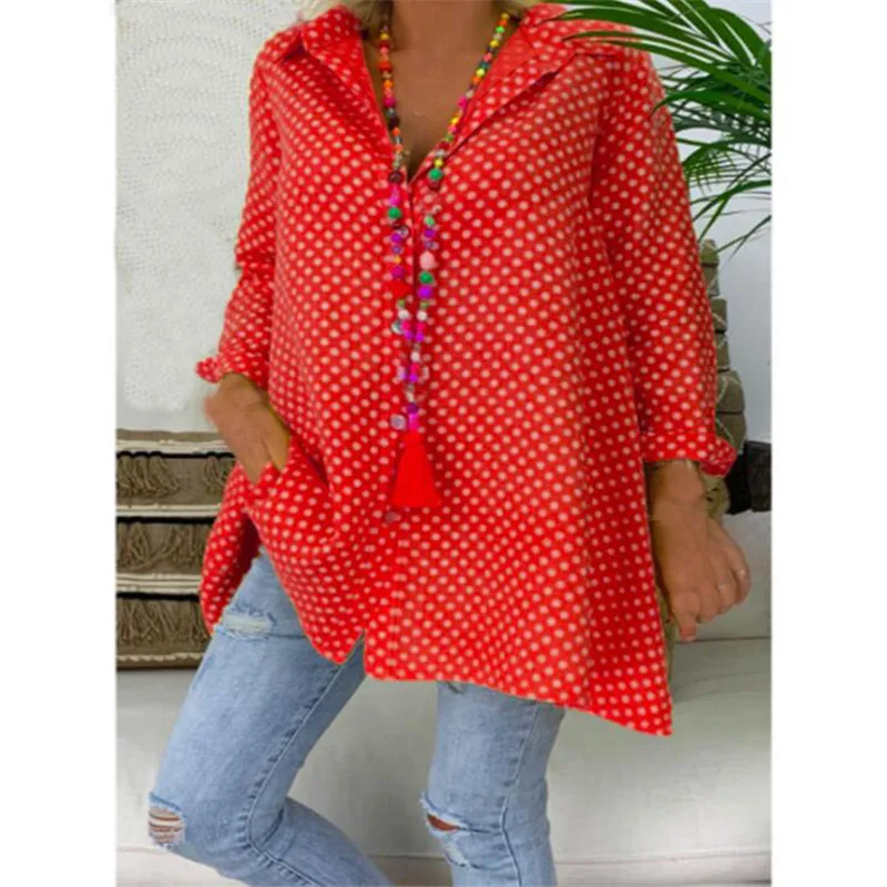 

Female Top Fashion Womens autumn Loose Dots Printed Fit t-shirt Loose Casual Comfort Long Sleeve Fit Slim Tops Shirt Roupas