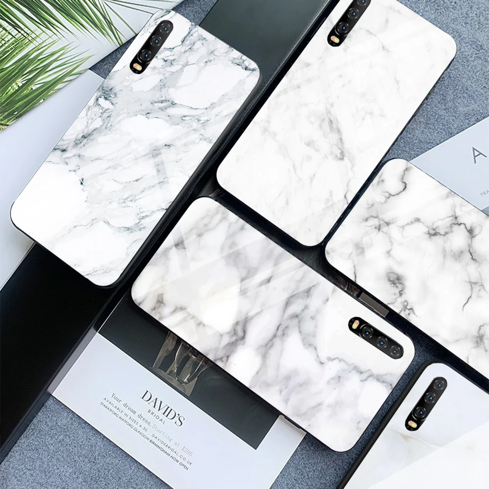 Tempered Glass Case For Huawei 9 10 Lite 8X 8X MAX White Marble Phone Cases For Nova 3 P-smart-Z P30 P20 Lite MATE 20 LITE Funda
