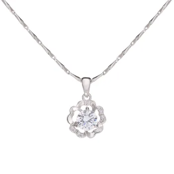 

S925 Sterling Silver Plum Blossom Hollow Zircon Pendant for Girlfriend Small Clear Female Silver Jewelry Five-leaf Clover