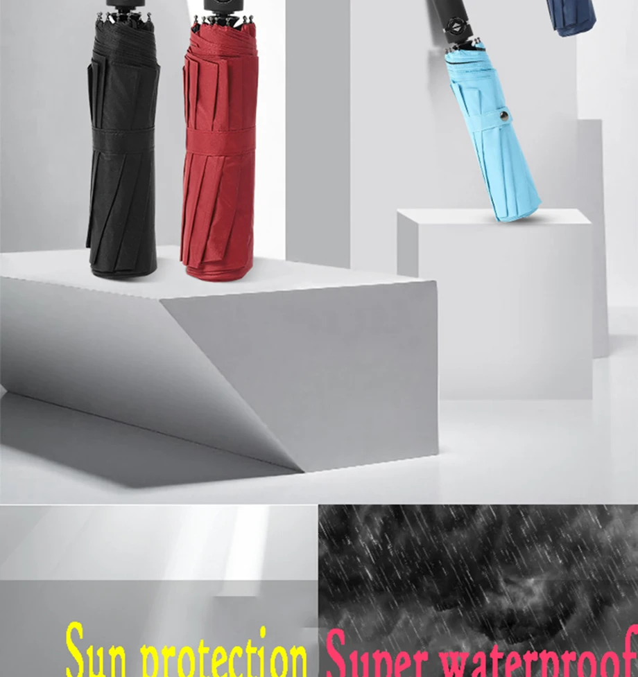 Fashion Business Men's Automatic Umbrella Women's Sunscreen 3 Folding Windproof Umbrella Men's Travel Portable Car Umbrella