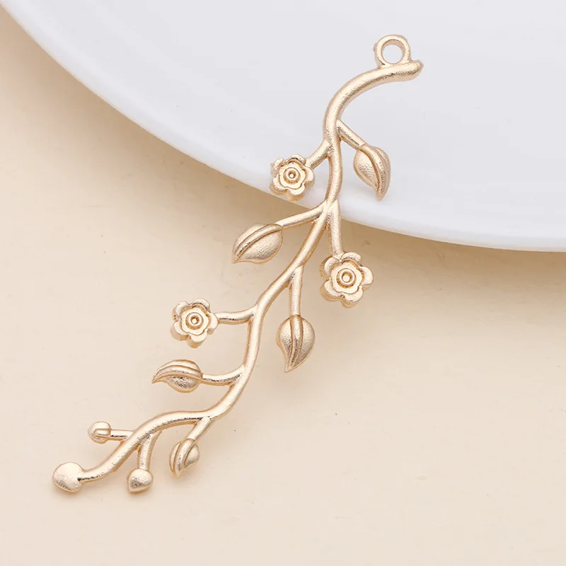 20 PCS 15*59mm Metal Alloy Flowers Branches Leaves Pendant Gold Silver Long Pendant Connectors Charm DIY Jewelry Findings