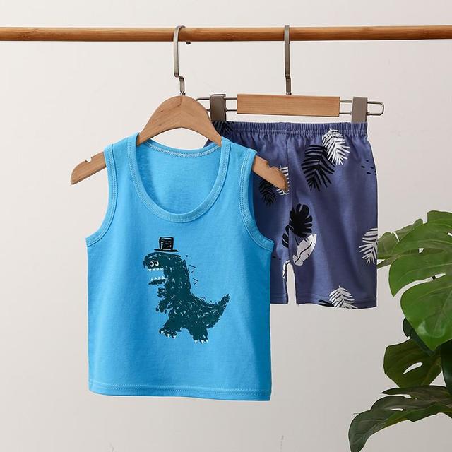 Children's Set Pure Cotton Baby Sleeveless 2-piece Clothes Boy's Clothing Set Baby Toddler Boys Vest + Shorts Suit