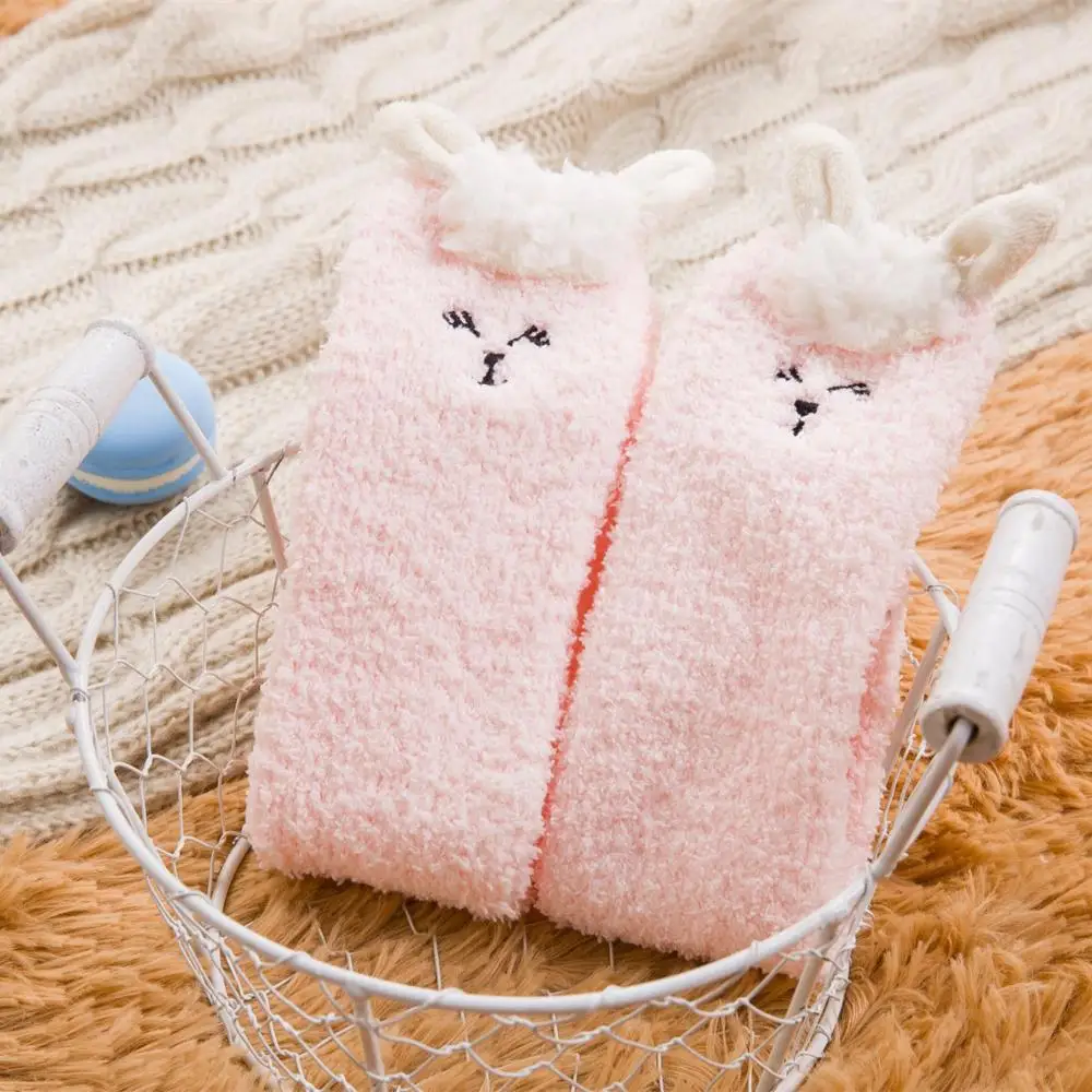 pink Детские зимние теплые носки с рисунками животных для малышей длинные носки-тапочки для мальчиков и девочек, гетры GAG05 - Цвет: pink