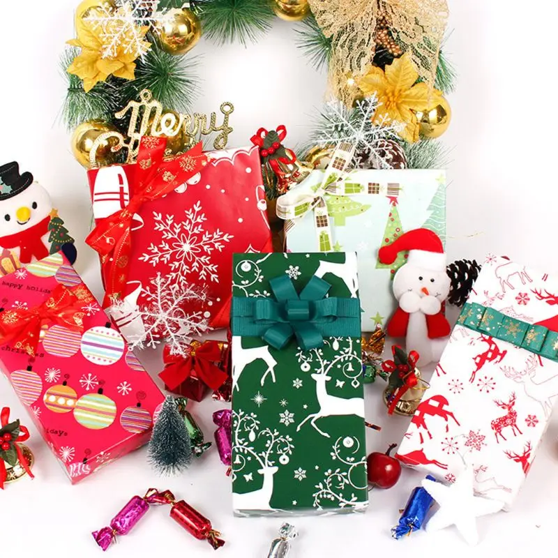 5pcs Decorative Packing Paper Christmas Gift Wrapping Paper Cartoon Pattern Packing Paper Party Supplies