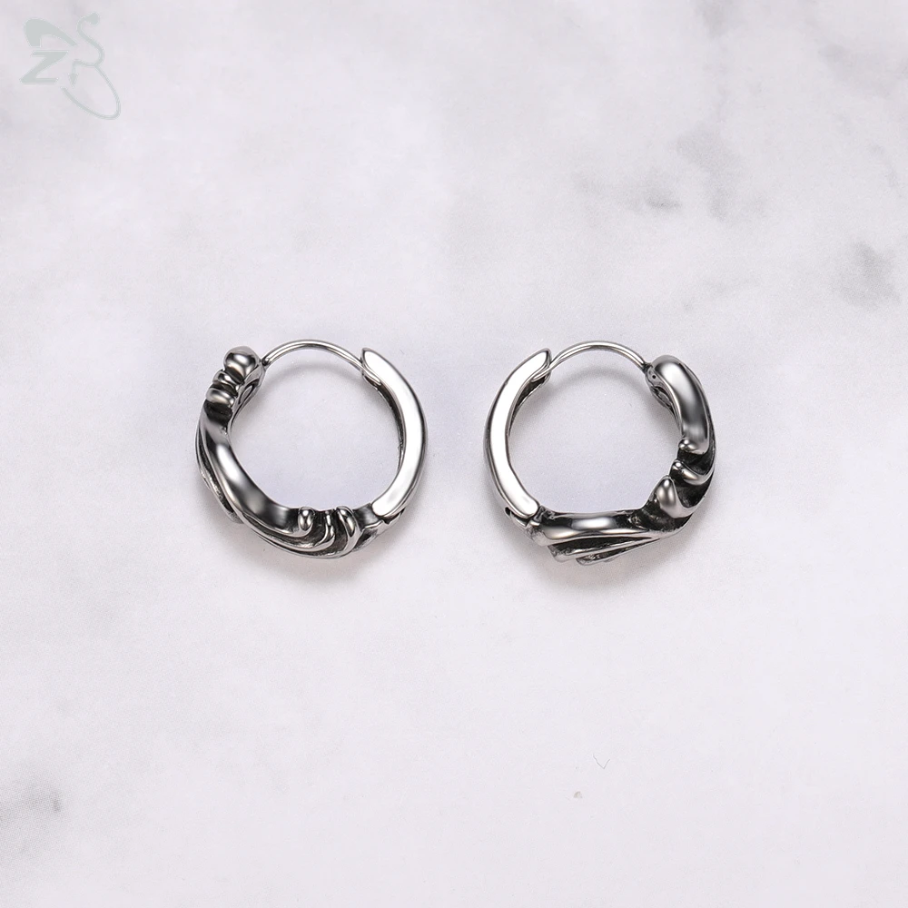 ZS 2pcs/lot 316L Stainless Steel Hoop Earrings For Men Women Kpop HipHop Earring Gothic Punk Rock Circle Earring Vintage Jewelry