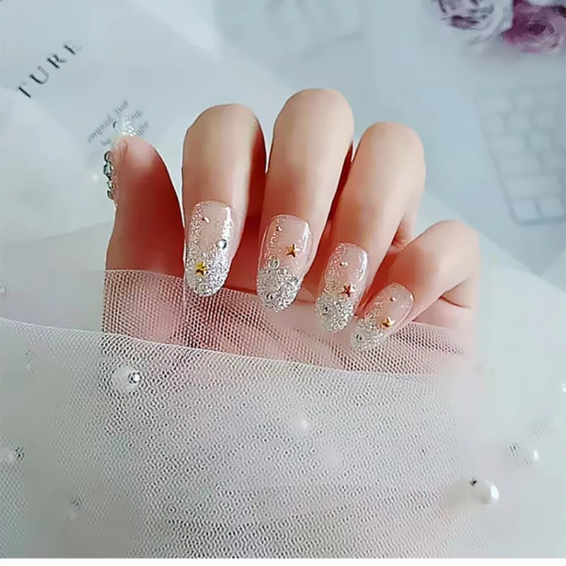 

24Pcs Detachable Fake Nail Nail Art Nail Tips Long Nail Tips Extended Nail Art Full Cover Nails Nail Display Press On Nails