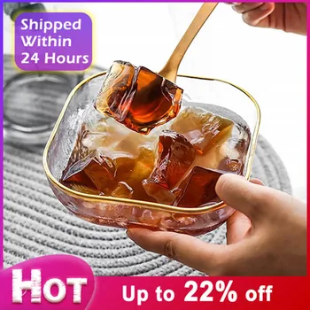 

Gold Edge Square Glass Bowl Light Luxury Tableware Fruit Salad Food Storage Container Clear Steak Plate Nordic Home Decoration