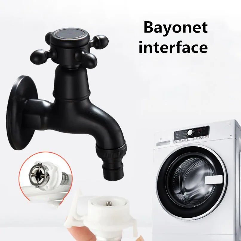 Black Baking Lacquer Washing Machine Dual Use Faucet /Garden Cross handle Water Tap/Laundry Sink Mop Pool Brass Single Cold Tap
