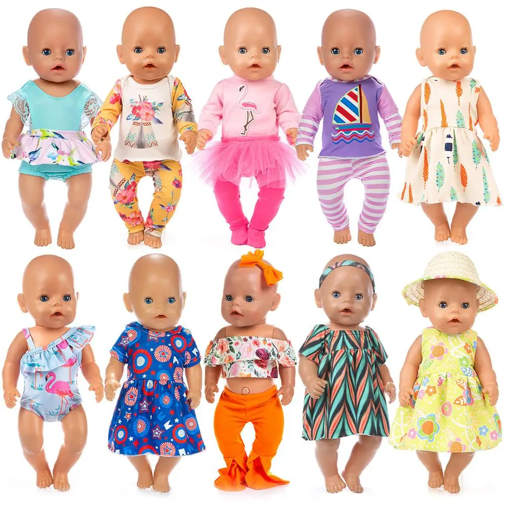 

2020 New Fit 17 inch 43cm Doll Clothes Born New Baby Doll Flamingo Elk Chiffon Suit Accessories For Baby Birthday Gift