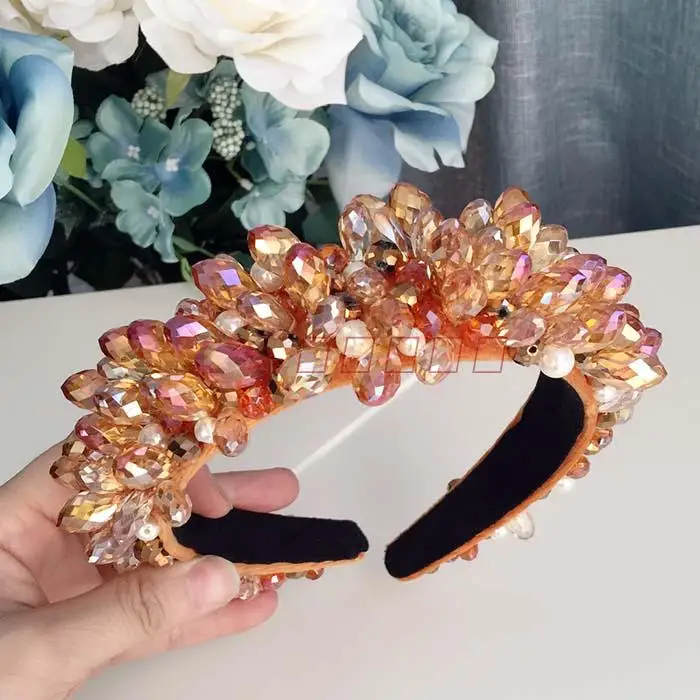 Ручной работы кристалл драгоценный камень Hairband женский европейский полный горный хрусталь бисером широкая головная повязка элегантные женские волосы бижутерия украшение для головы