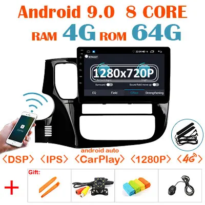 4G64 1280carply-NO C 1280*720P 64G Android 9,0 Carplay радио для Mitsubishi Outlander xl 3 2012- мультимедийный экран навигация gps без DVD плеера - Цвет: 4G64 1280carply-NO C