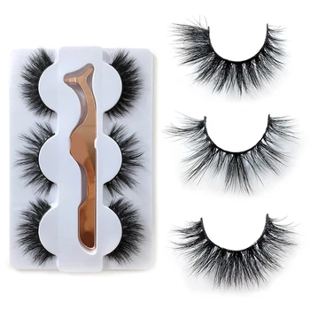 

Mix 3 Pairs 5D Mink False Eyelashes with Stainless Steel Tweezers Long Cross Eyelashes N48