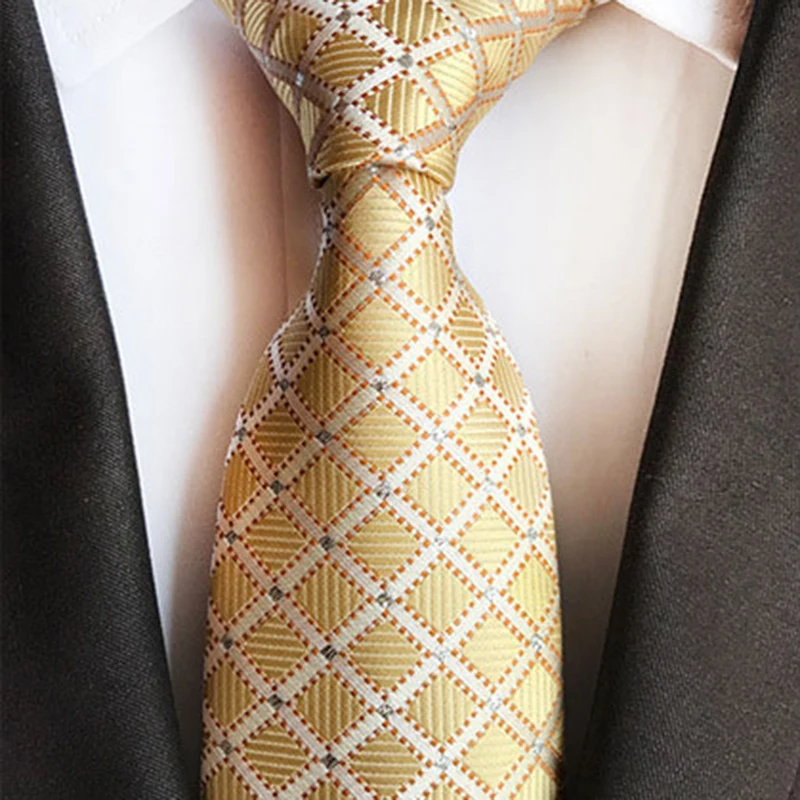 Classic 8cm Silk Men Tie Red Yellow Floral Paisley Jacquard Necktie neck tie