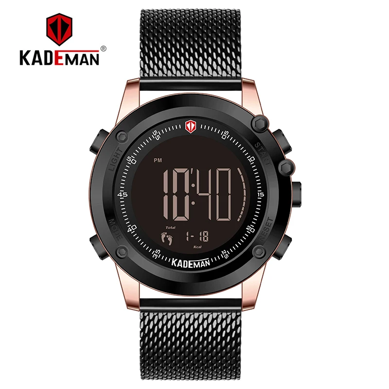 

KADEMAN Men Watch Digital Display Waterproof Step Counter Leather Clock Top Luxury Brand LED Male Wristwatches Relogio Masculino