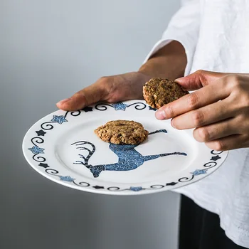 

Merry Christmas Deer Dinner Plates Kitchen Utensils Restaurant Dining Table Dinnerware Ceramic Deer Dish Plate Fine Bone China
