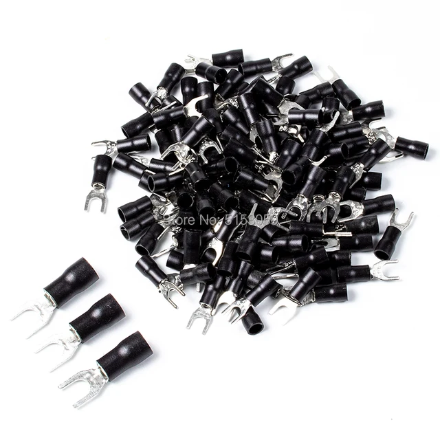 100Pcs SV series Fork Insulated Electrical Wire Crimp Terminals A.W.G 14-12 spade terminals Crimp Wire Connectors Black