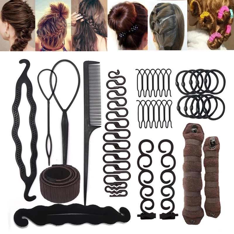 

DIY Braiding Tools Women Styling Hair Accessories for Girls DIY Bun Maker Hairpins Ties Twist Hair Bands Curling Headwear