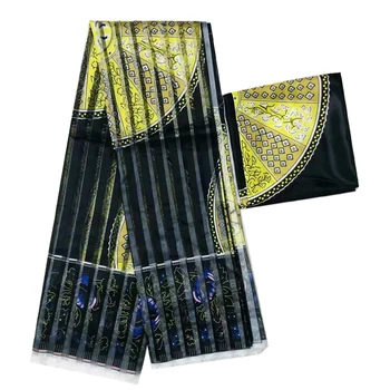 

African ankara wax fabric satin silk material organza silk wax fabrics for women dress 4+2yards