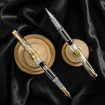 

Transparent Metal Fountain Pen Piston Type Calligraphy Pen Golden Ep Nib Fountain Pen School Office Stationery Supplies