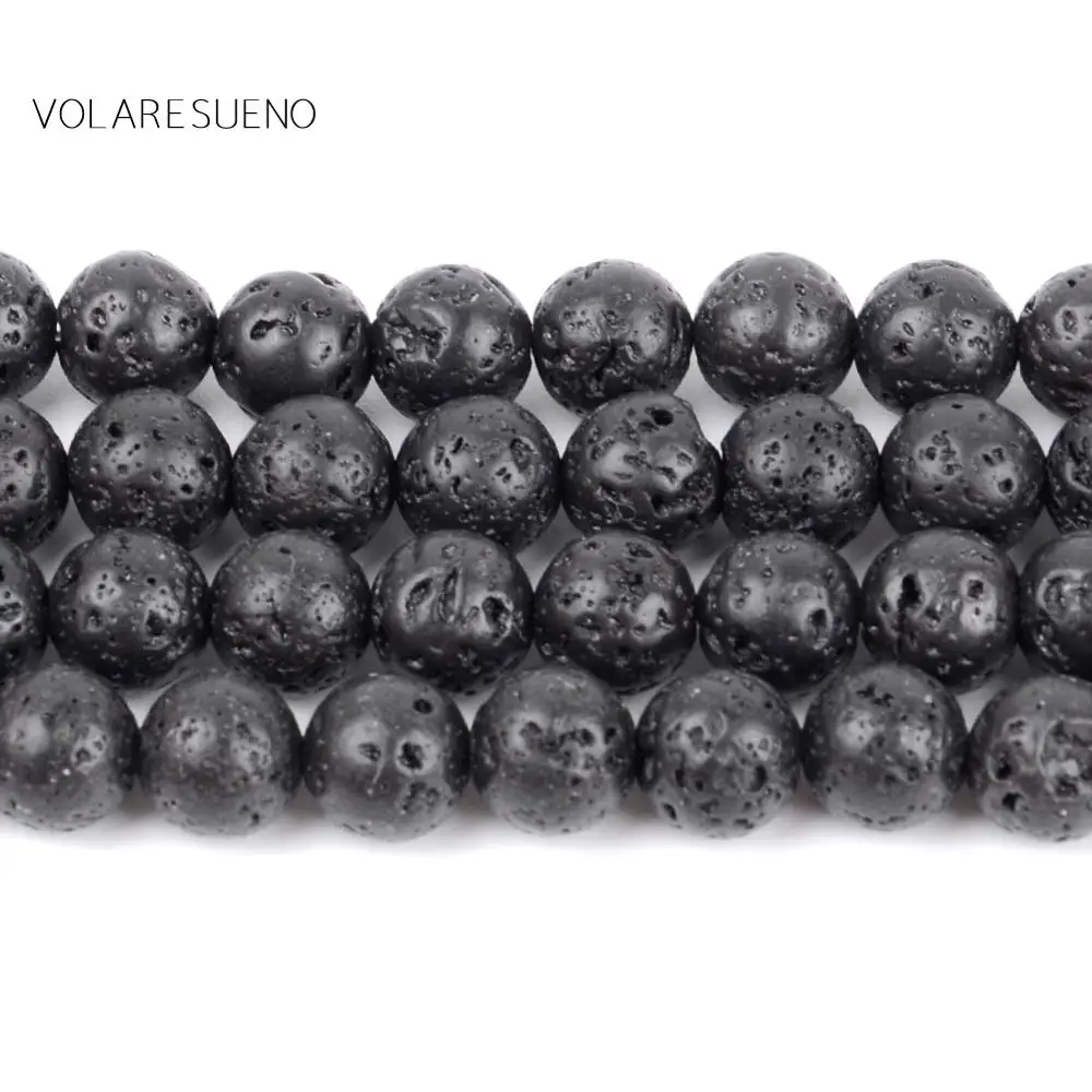 

Natural Black Lava Stone Round Loose Beads For Jewelry Making 4-12mm Spacer Beads Fit Diy Bracelet Necklace Accessory 15“Strand