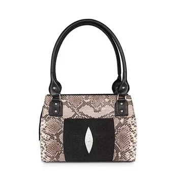 

Chic Designer Genuine Python Snakeskin Women Top-handle Handbag Authentic Stingray Leather Lady Single Shoulder Bag Female Purse