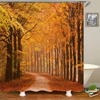 

Quiet path shower curtain bathroom waterproof polyester shower curtain leaf printing bathroom shower curtain