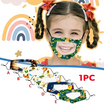 

1PCS Polyester Reusable Face Mask Fashion Unisex Children Transparent Print Mouth Cover Mouth Mask With Design For Deaf Mute