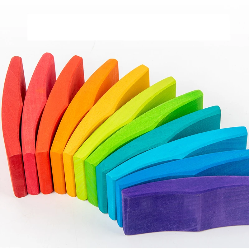 US $171.54 Large Flower Wooden Rainbow Wood Blocks Colored Geometry Block Nordic Style Wood Toys Kids Creative Montessori Educational Toys