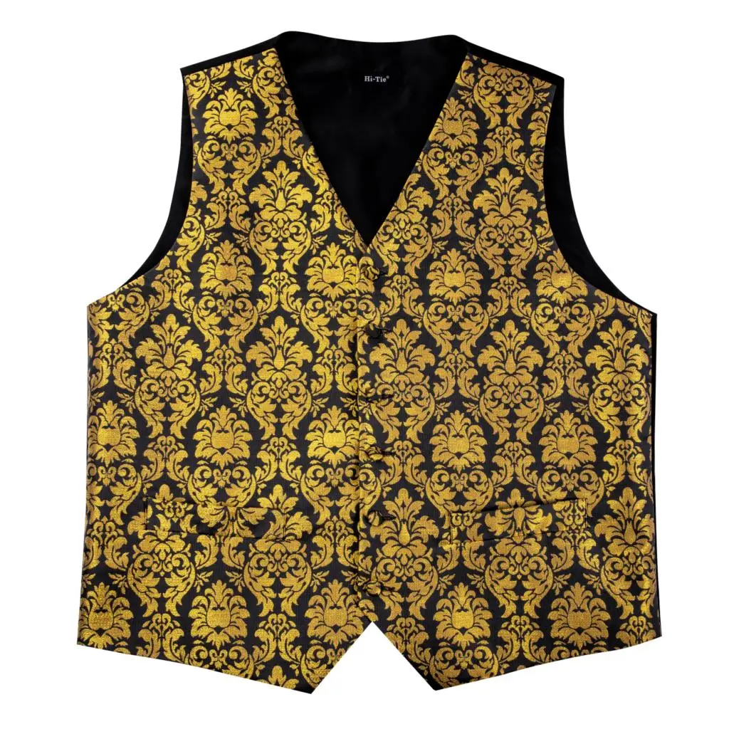 Vest for Men Gold Suit Vest Floral Waistcoat Summer Vest Tuxedo Paisley Tie Set Cufflinks for Wedding Business Hi-Tie WJ-0008 Vest for Men Gold Suit Vest Floral Waistcoat Summer Vest Tuxedo Paisley Tie Set Cufflinks for Wedding Business Hi-Tie WJ-0008