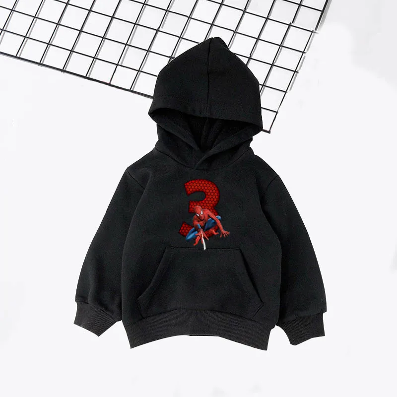 Hoodies 4 Модная детская толстовка с капюшоном, Spider-man с принтом цифр, свитер для малышей черные толстовки для мальчиков и девочек, одежда на Рождество и день рождения, размеры от 2 до 14 лет - Цвет: Hoodies 4