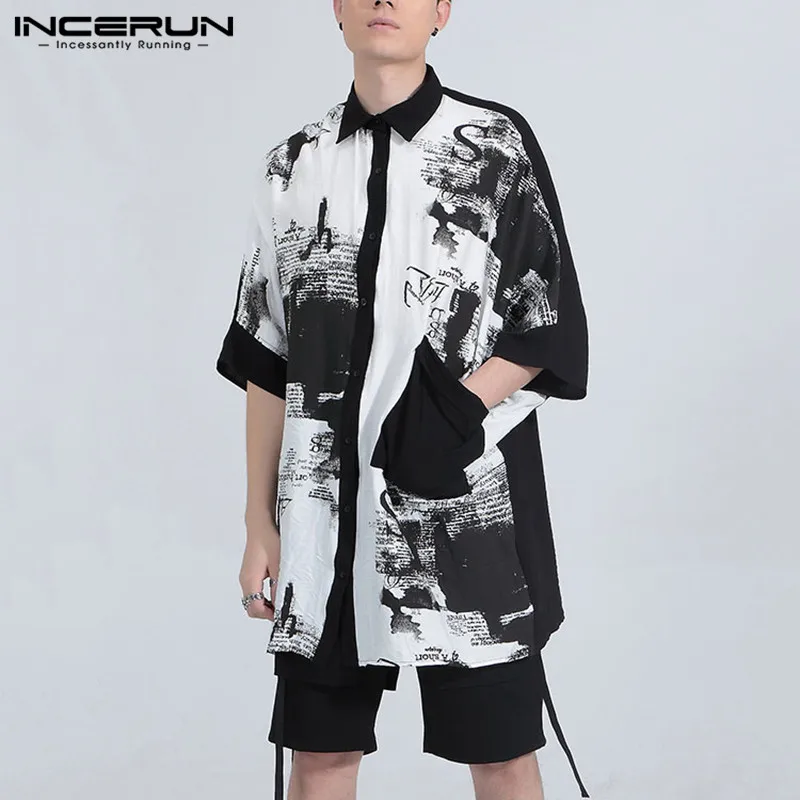INCERUN Stylish Printed Men Shirt Loose 2020 Half Sleeve Lapel Streetwear Men Casual Blouse Summer Personality Camisas Plus Size INCERUN Stylish Printed Men Shirt Loose 2020 Half Sleeve Lapel Streetwear Men Casual Blouse Summer Personality Camisas Plus Size