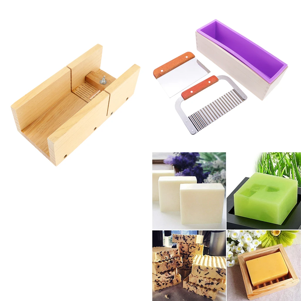 4pcs Silicone Soap Mold Wooden Box Loaf Cake Maker Adjustable Cutter Mould