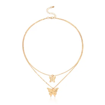 

Ornament Double Layer Stereo Hollow out Butterfly Pendant Necklace Women's Fashion Cool Retro Necklace