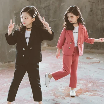 

Girls Suits Set Blazer + Pants 2pcs Kid Girl Wedding Party Solid 2019 Korean Style Clothing Set 2 to 13 Years