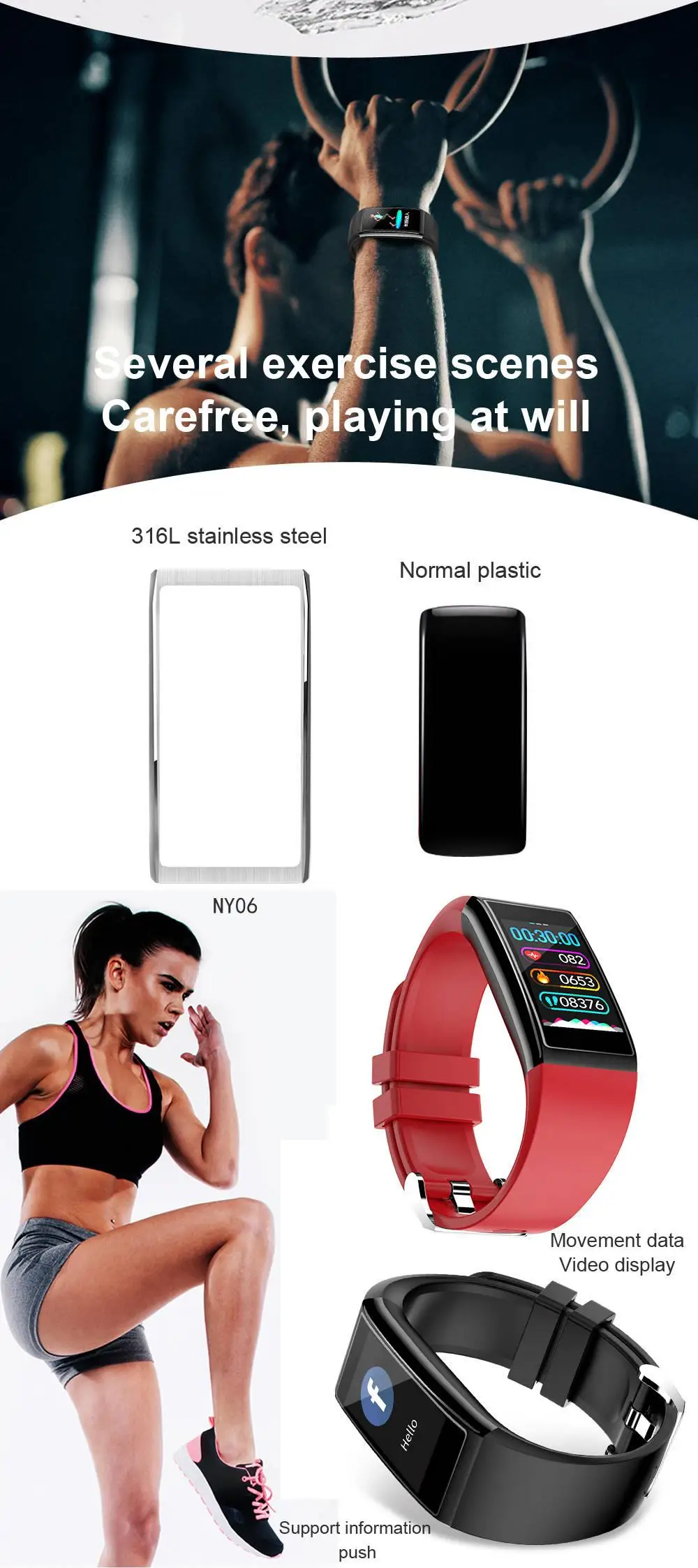 Vorke VKT1 Смарт-часы 1,14 дюймов ips цветной экран IP68 водостойкий пульсометр Smartband