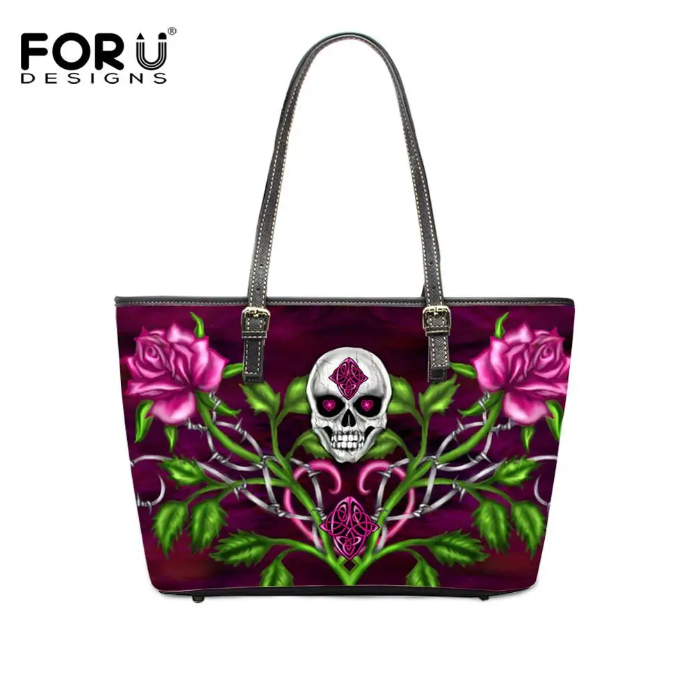 FORUDESIGNS из искусственной кожи, женская сумка с принтом в виде розового черепа, женские сумки на плечо в готическом стиле, женские сумки Lurury, большая вместительность, топ-ручка, Mujer
