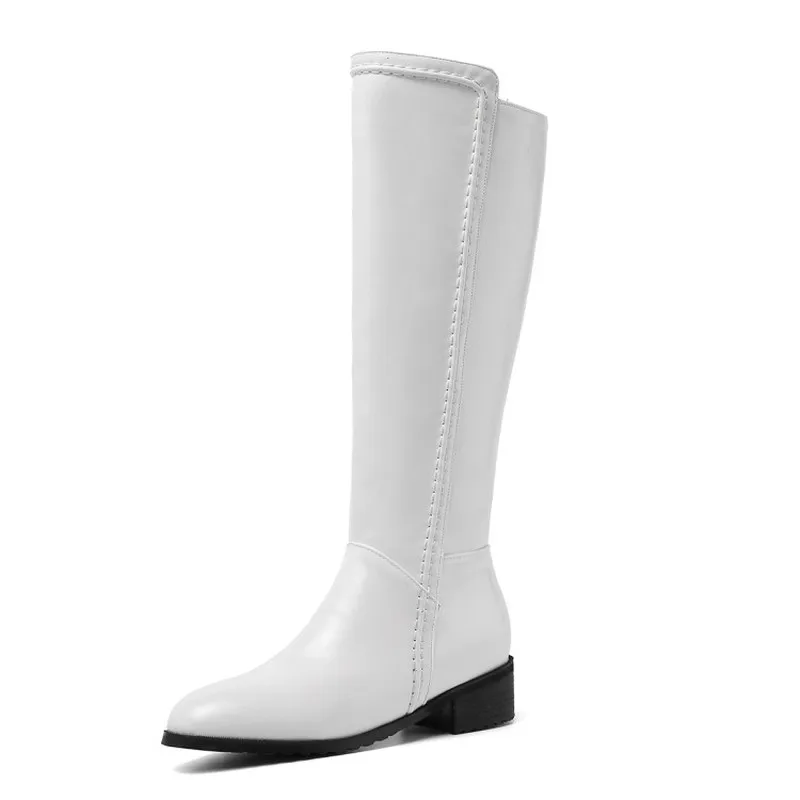 

KALENMOS Winter Boots Women Knee High Boots Low Heel Zip Equestrian Boots Ladies Round Toe Classic Riding Long Boots Size 33-43