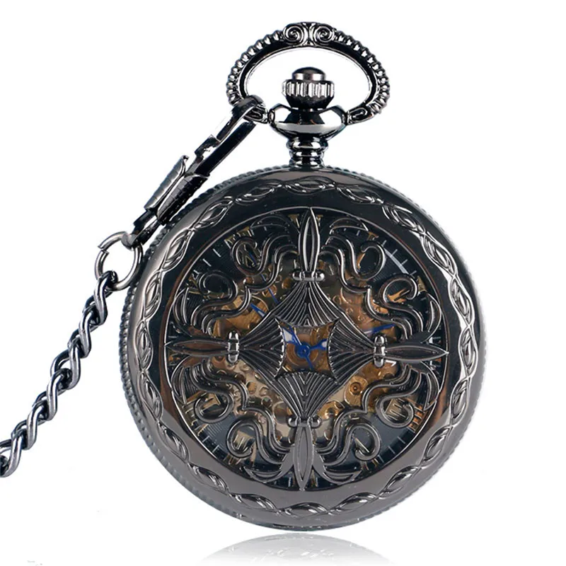 Steampunk Hollow Out Chinese Knot Mens Womens Auto Mechanical Pocket Watches Roman Numeral Dial Pendant Chain Relgio de bolso