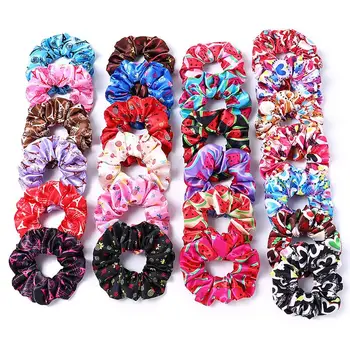 

Vintage Satin Hair Scrunchie Hair Rope Watermelon Candy Love Heart Floral Print Hairband Hair Band Accessories