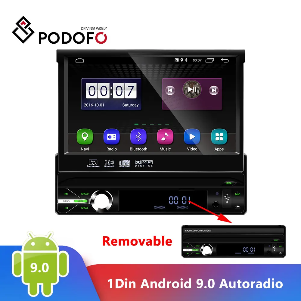 Автомобильный мультимедийный плеер Podofo 1 Din Android 9 0 wi fi универсальный автомобильный GPS навигация FM AM USB